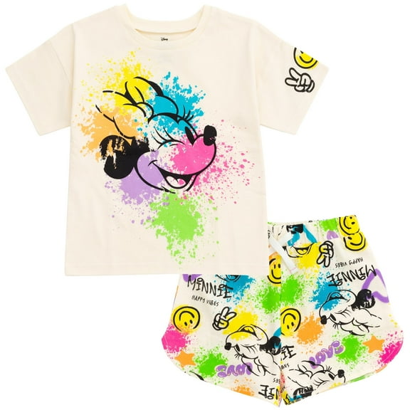 Disney Minnie Mouse Toddler Girls T-Shirt and Active Retro Dolphin French TerryShorts Outfit Set Toddler to Big Kid