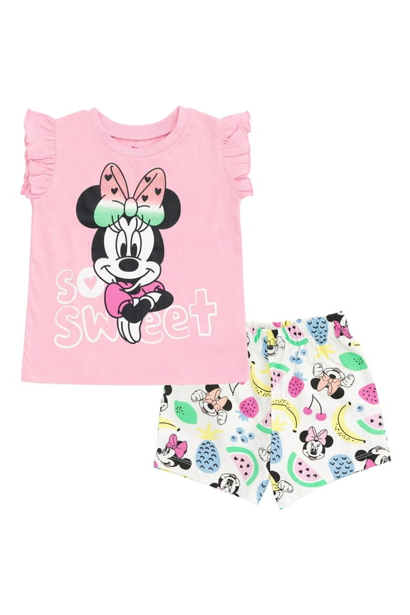 Minnie Mouse Toddler Girls T-Shirt and Bike Shorts Twill Outfit Set 2T