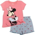 thumbnail image 1 of Disney Minnie Mouse Toddler Girls T-Shirt and Chambray Shorts Outfit Set Coral / Blue Pin Stripes Bows 4T, 1 of 5