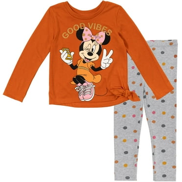 Disney Minnie Mouse Toddler Girls T-Shirt and Leggings Outfit Set Brown / Grey Polka Dots 3T