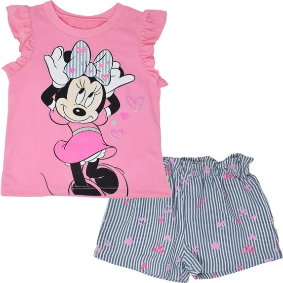 Disney Minnie Mouse Toddler Girls T-Shirt and Shorts Outfit Set Infant to Little Kid