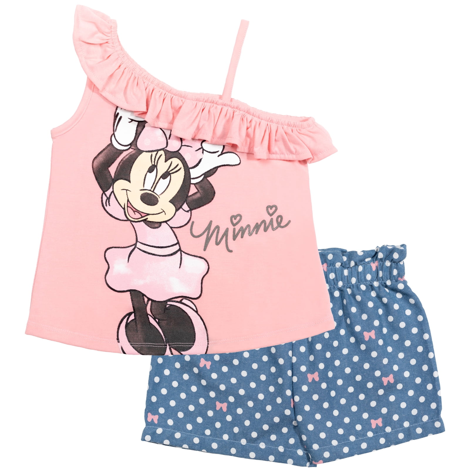 Disney Minnie Mouse Little Girls Crossover Tank Top and Shorts