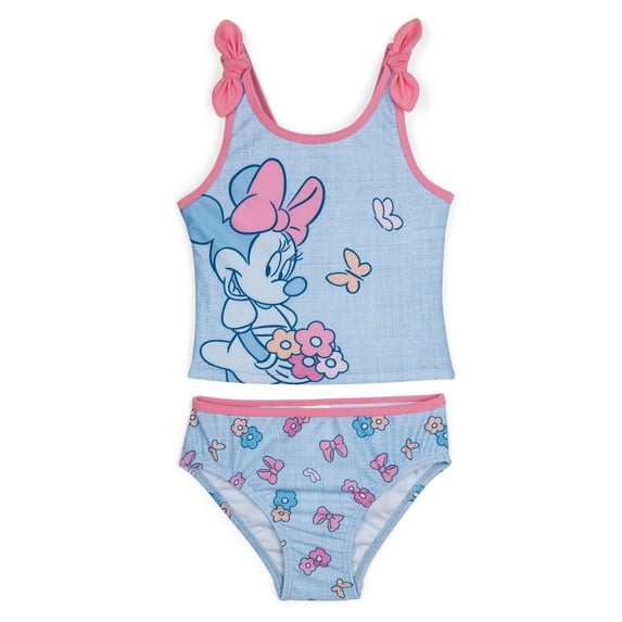 Disney Minnie Mouse Toddler Girls' 2-Piece Tankini and Bikini Set Floral Blue