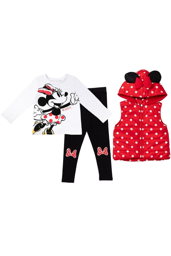 Minnie Mouse Toddler Girls Vest Cosplay T-Shirt and Leggings 3 Piece Outfit Set Infant to Big Kid