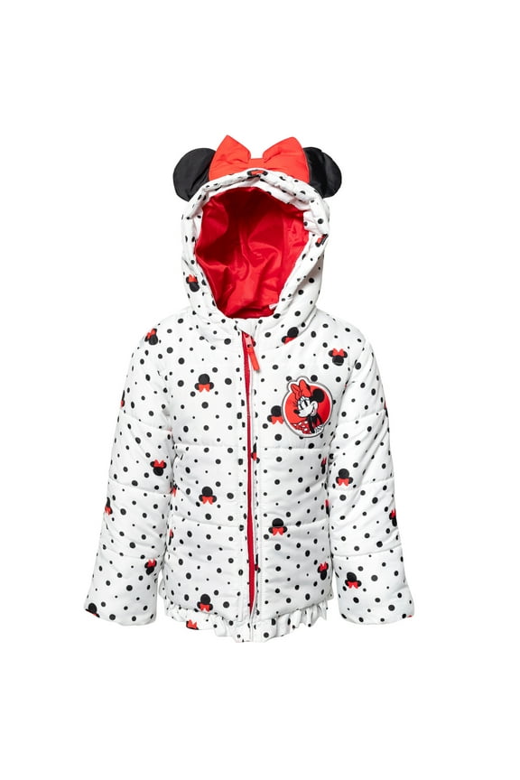 Disney Minnie Mouse Toddler Girls Zip Up Puffer Jacket Toddler to Little Kid
