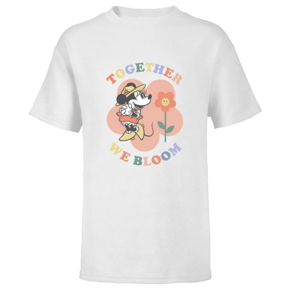 Disney Minnie Mouse Together We Bloom Springtime Flower - Short Sleeve T-Shirt for Kids - Customized-White