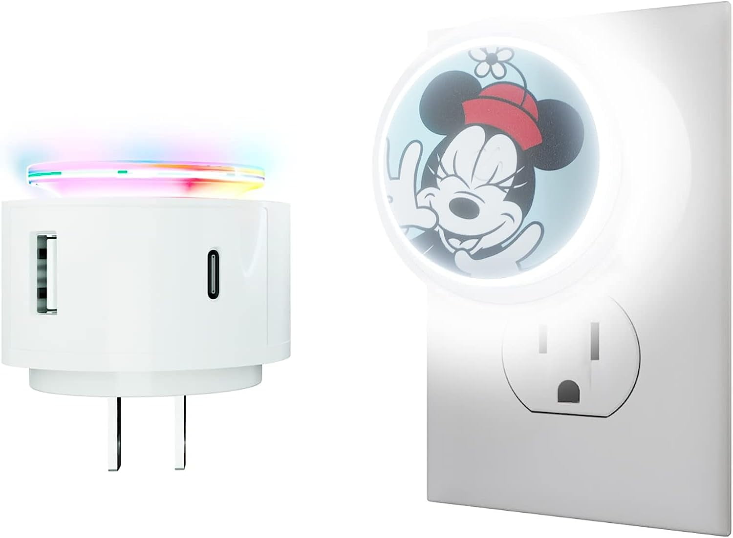 Disney Mickey Mouse Touch LED Night Light with USB Charging Station- Mickey  LED Nightlight with 6 Light Settings, USB 2.0 and USB Type C Ports- Mickey  Mouse Gifts for Woman, Adults and