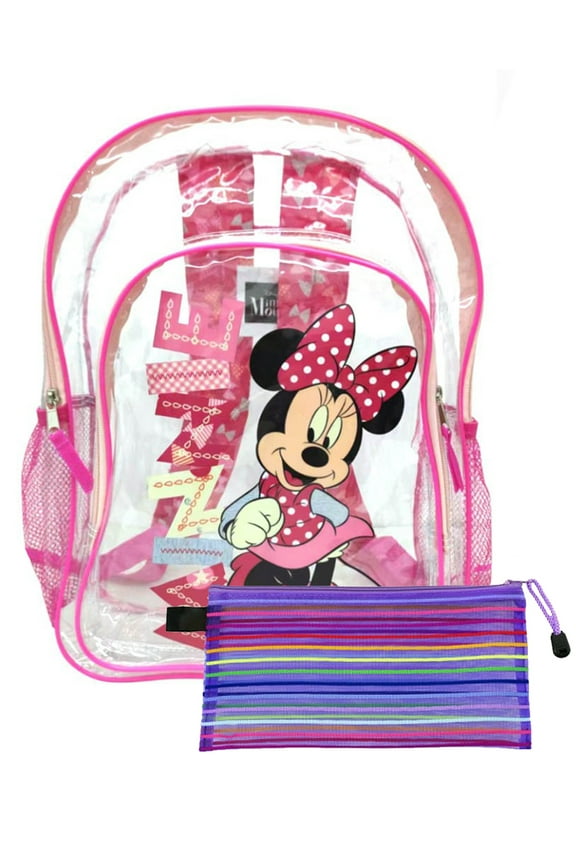 Minnie Mouse Transparent Backpack 16" w/ Mesh Zipper Pencil Pouch Set