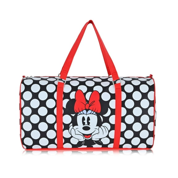 Disney Minnie Mouse Travel Bag, Duffle Bag, Overnight Bag, Weekender Bag | Mini 16 Inch Leather Classic Premium Travel Duffle Bag for Women, Men, Adults