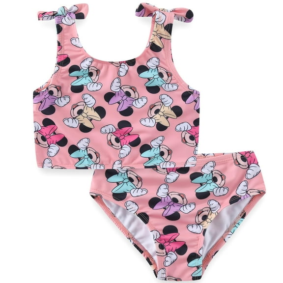 Disney Minnie Mouse UPF 50+ Bathing Suit Tankini Top and Bikini Bottom Swimsuit Set (Girls), 2 Piece Set, Sizes 2T-6