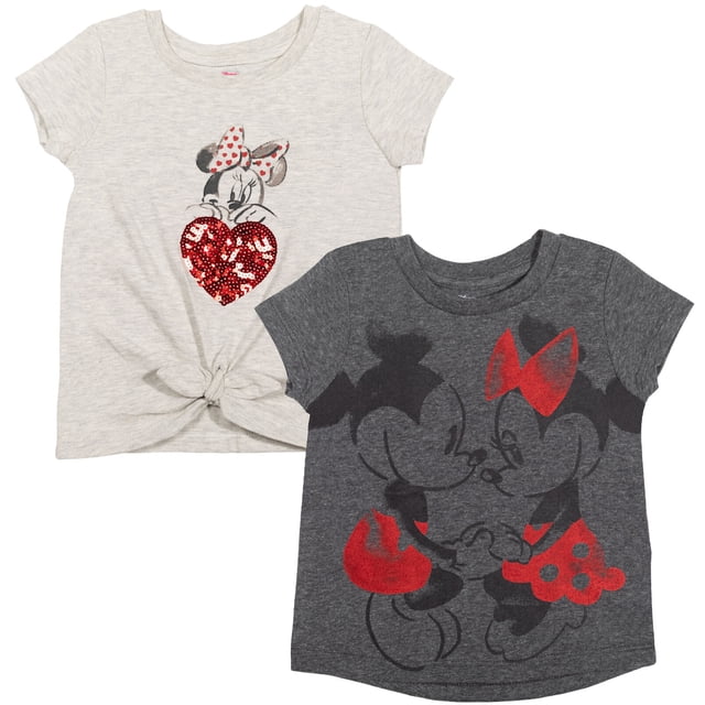 Nautinati Pack of 2 Pink and Yellow Minnie Mouse Print T-shirts for Girls