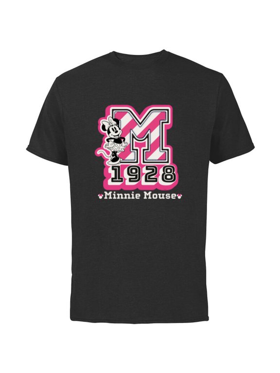 Minnie Mouse Varsity 1928 - Short Sleeve Cotton T-Shirt for Adults - Customized-Black