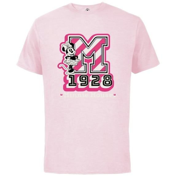 Disney Minnie Mouse Varsity 1928 - Short Sleeve Cotton T-Shirt for Adults - Customized-Soft Pink