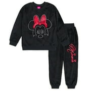 Disney Minnie Mouse Velour Drop Shoulder Sweatshirt and Jogger Pants Outfit Set Toddler to Big Kid