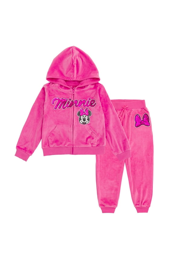 Minnie Mouse Velour Zip Up Hoodie and Jogger Pants Outfit Set Toddler to Big Kid
