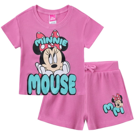 Disney Minnie Mouse Waffle Knit Short Sleeve T-Shirt and Shorts Set (Girls), 2 Piece Set, Sizes 2T-6X