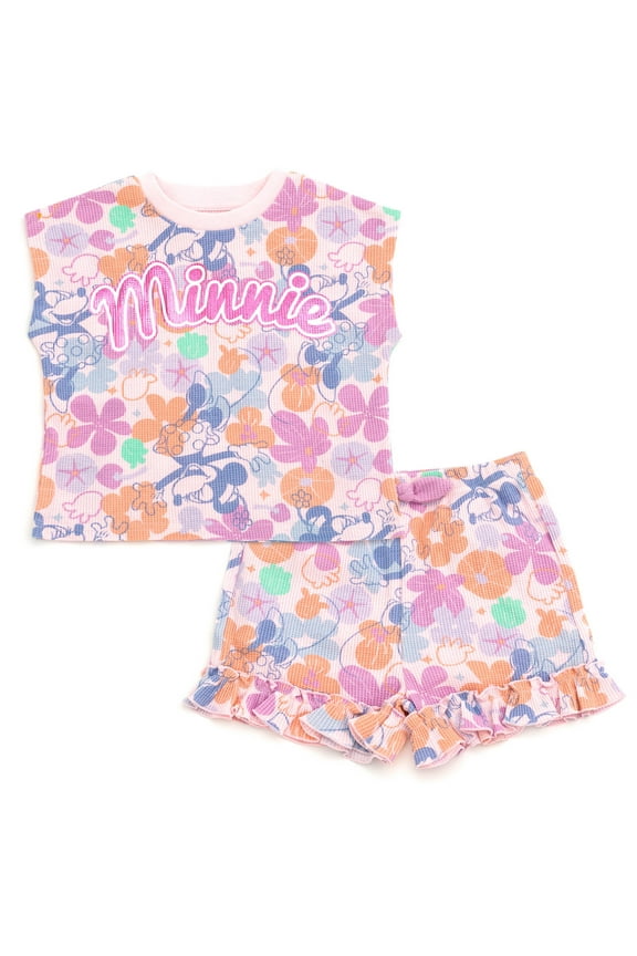 Minnie Mouse Waffle Knit T-Shirt and Shorts Outfit Set Newborn to Little Kid