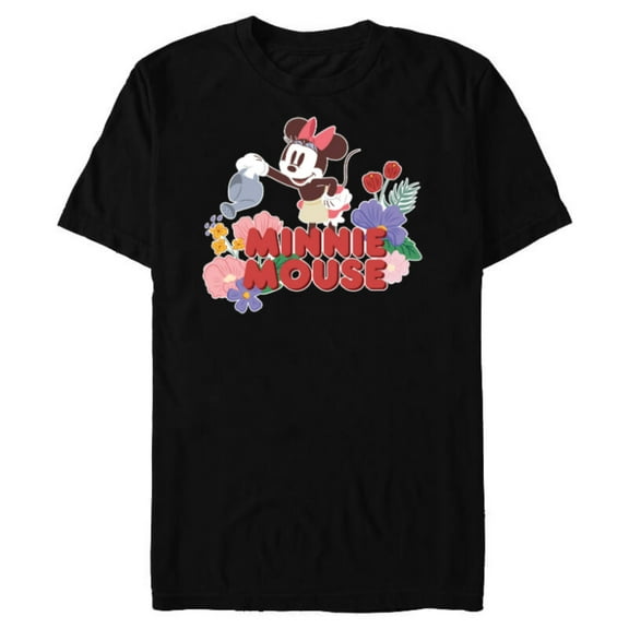 Disney Minnie Mouse Watering Flowers Botanical Garden Spring - Short Sleeve Blended T-Shirt for Adults - Customized-Black
