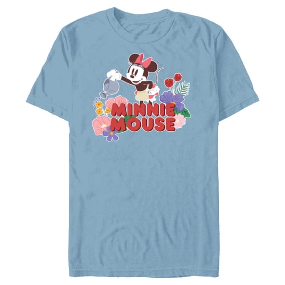 Disney Minnie Mouse Watering Flowers Botanical Garden Spring - Short Sleeve Blended T-Shirt for Adults - Customized-Ocean Blue