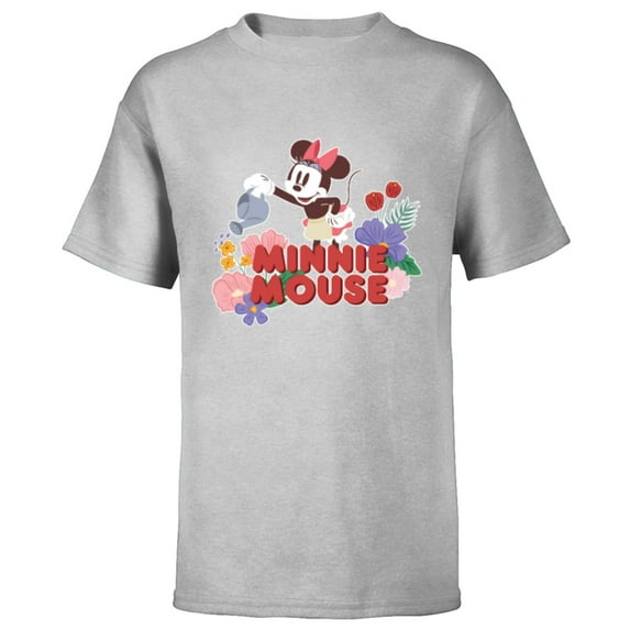 Disney Minnie Mouse Watering Flowers Botanical Garden Spring - Short Sleeve T-Shirt for Kids - Customized-Athletic Heather