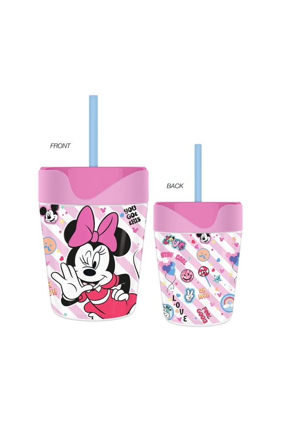 Disney Minnie Mouse Wink Spill Proof Plastic Travel Mug Tumbler with Straw, 17.5 oz