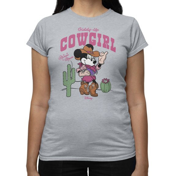 Disney Minnie Mouse Women's Giddy Up Cowgirl Desert Pink T-Shirt (Sport Grey, S-XXL)
