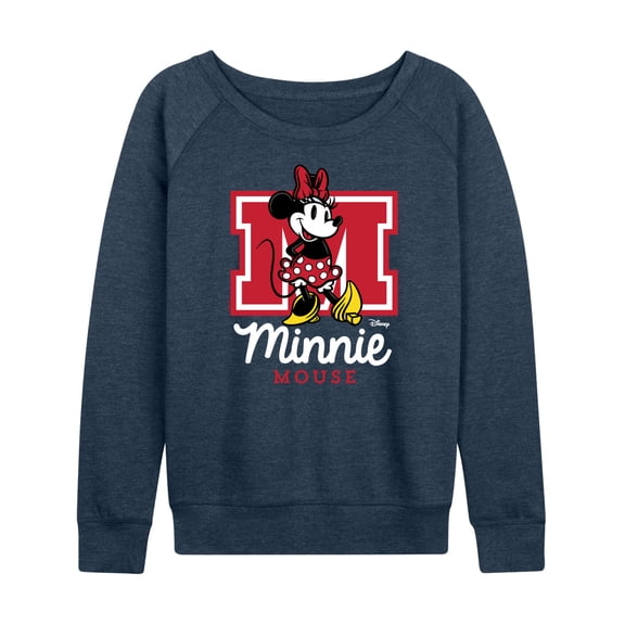 Disney - Minnie Mouse Women's Lightweight French Terry Wide Neck Long Sleeve Graphic Shirt