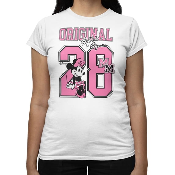 Disney Minnie Mouse Women's Original 28 In Pink T-Shirt (Bright White, S-XXL)