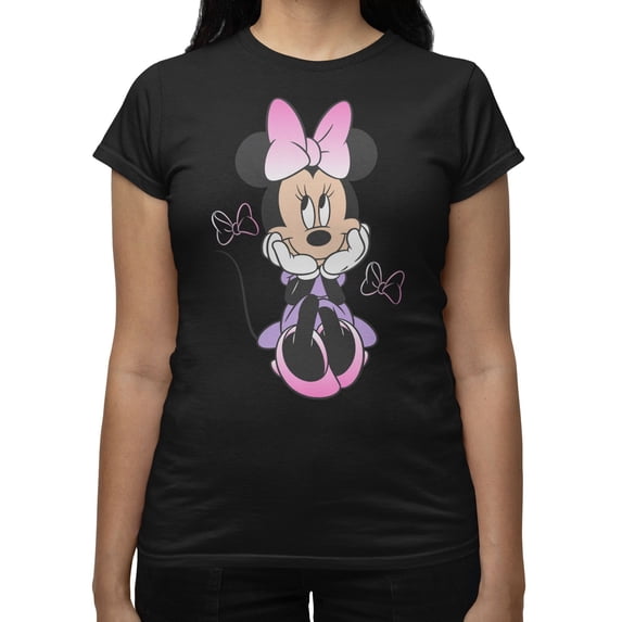 Disney Minnie Mouse Women's Sitting Bow Gradients T-Shirt (Black, S-XXL)