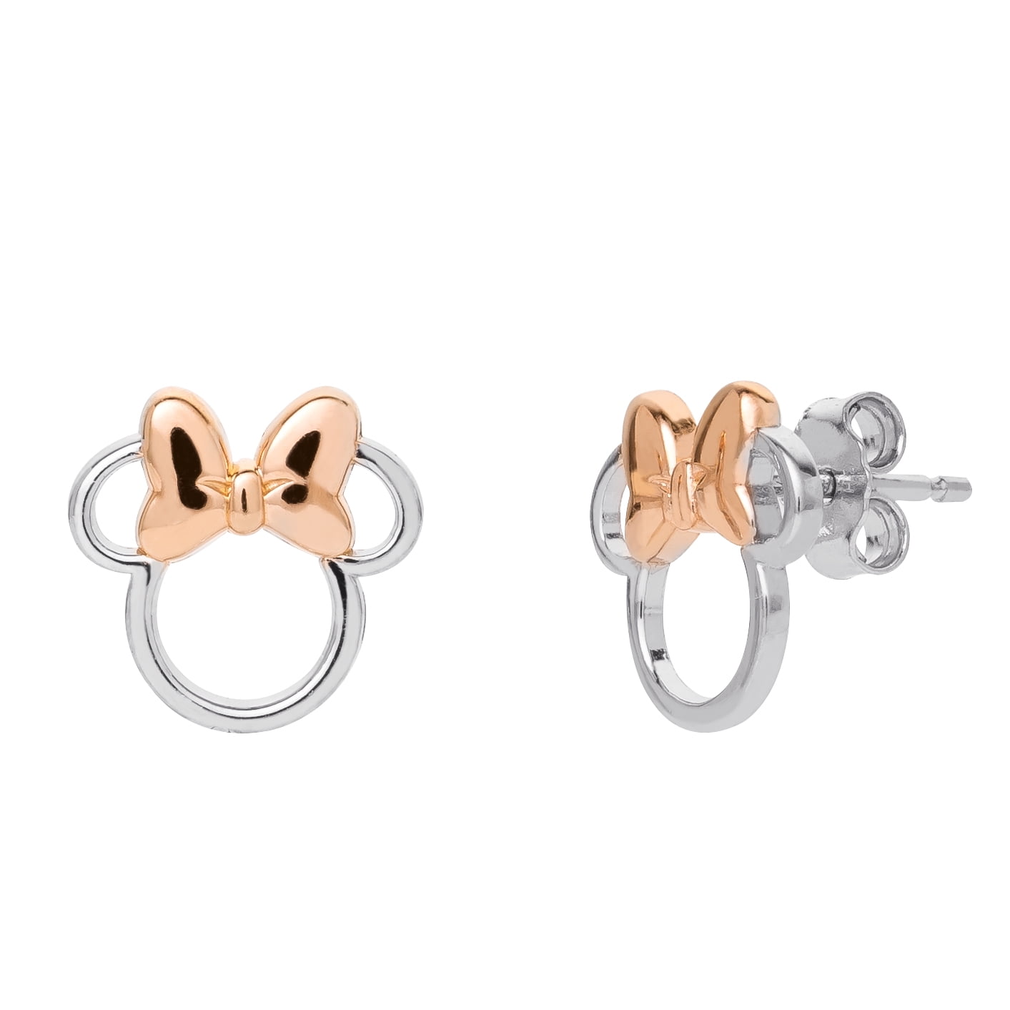 Disney Minnie Mouse Women's Two Tone Sterling Silver Minnie Bow Stud Earrings