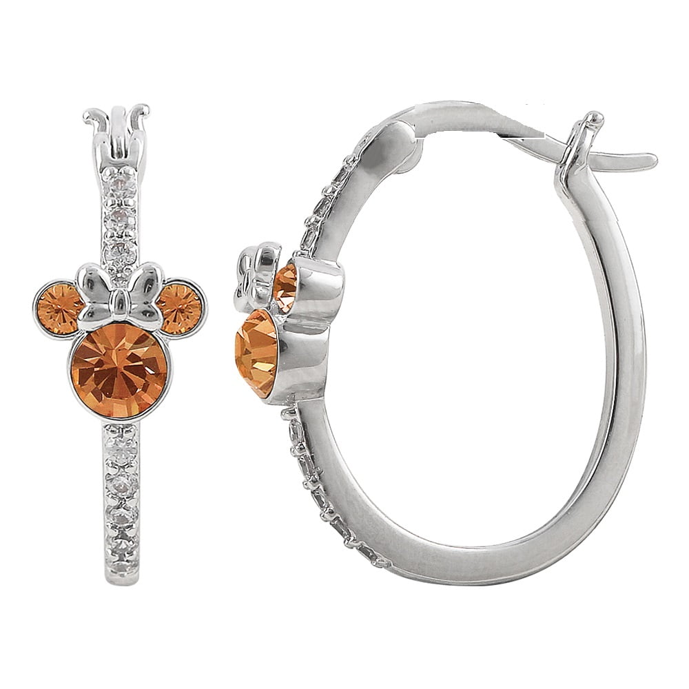 Disney Minnie Mouse Womens CZ Sterling Silver Birthstone Hoop Earrings