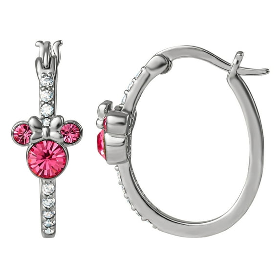Disney Minnie Mouse Womens CZ Sterling Silver Birthstone Hoop Earrings