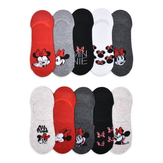 Disney Minnie Mouse Womens' Graphic Liner Socks, 10-Pack, Sizes 4-10