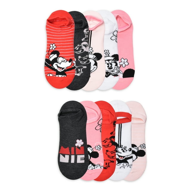 Disney Minnie Mouse Womens Graphic Super No Show Socks, 10-Pack, Sizes 4-10