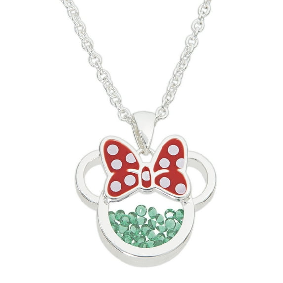 Disney Birthstone Minnie Mouse Silver Plated Shaker Pendant Necklace, 18+2" Extender