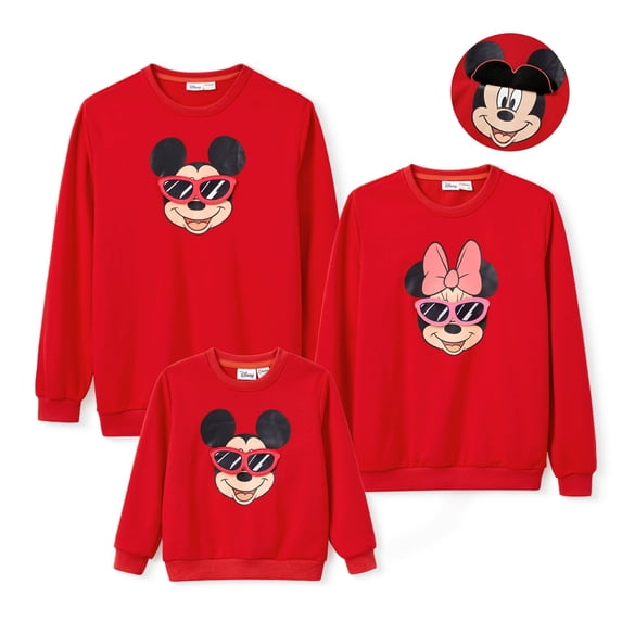 Disney Minnie Mouse Womens Sweatshirts Family Matching Sets 3D Sunglass Applique Ugly Sweatshirts