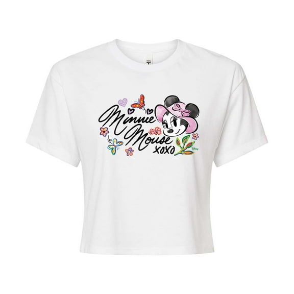 Disney - Minnie Mouse Xoxo - Juniors Cropped Cotton Blend T-Shirt