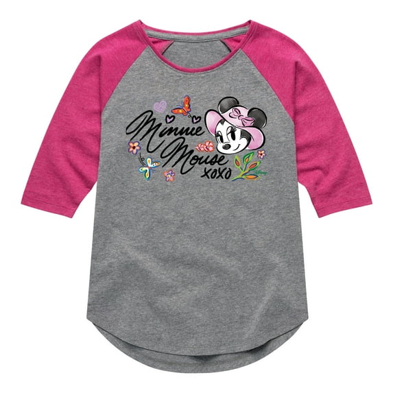 Disney - Minnie Mouse Xoxo - Toddler & Youth Girls Raglan Graphic T-Shirt