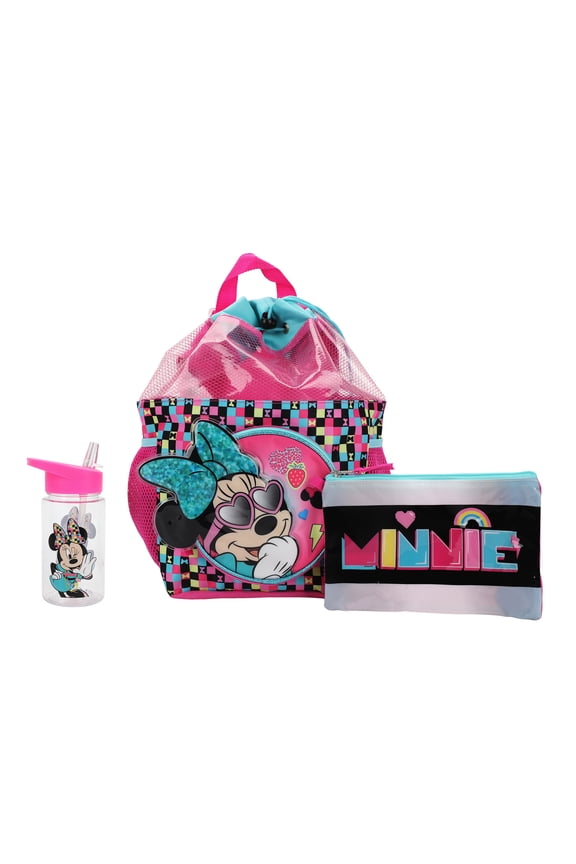 Disney Minnie Mouse Youth 3-Piece Kids Drawstring Backpack Set
