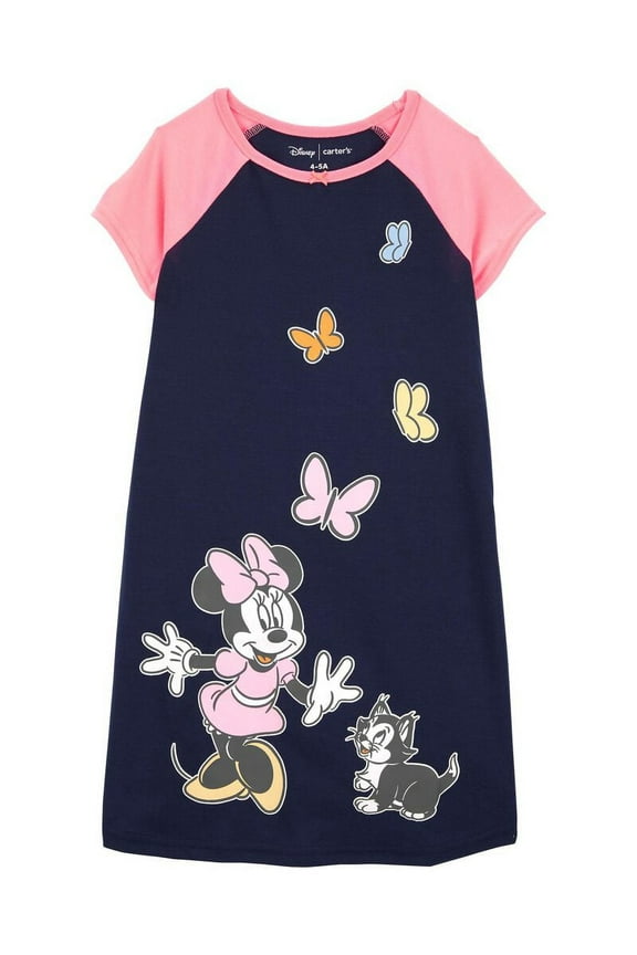 Minnie Mouse and Figaro Butterfly Poly Jersey Nightgown, Nightshirt, Size 6-7