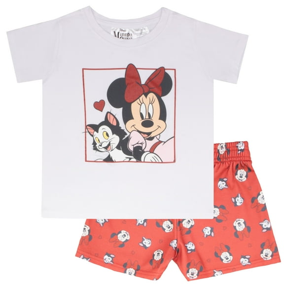 Disney Minnie Mouse and Figaro Girls Boxy Graphic T-Shirt and Short Set - Lightweight Summer Outfit for Kids (Sizes 2T-6X)