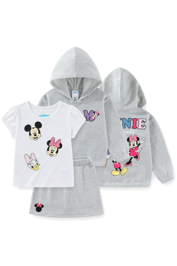 Minnie Mouse and Friends Hoodie T-Shirt and Skort Skirt Set (Girls), 3 Piece Set, Sizes 3T-8