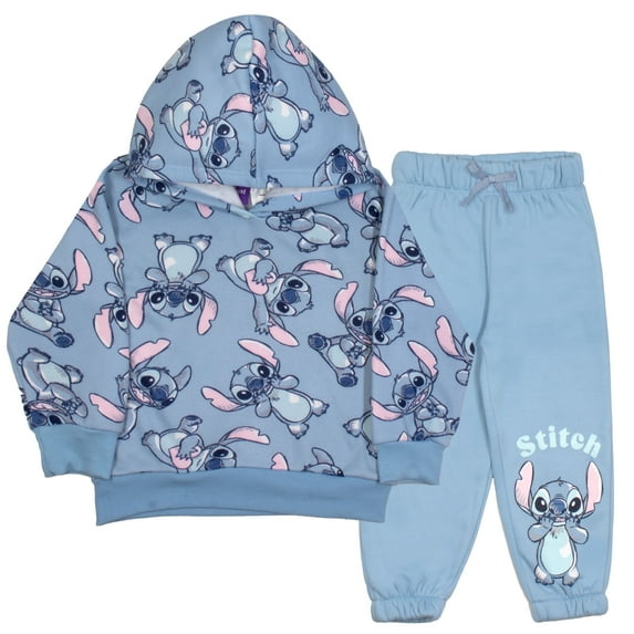 Disney Lilo & Stitch Girls 2-Piece Set - Pullover Hoodie & Jogger Pants 2-Pack Bundle Set (Sizes 2T-8)