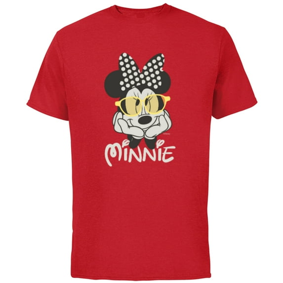 Disney Minnie Mouse in Black & White Polka Dot Day Vintage - Short Sleeve Cotton T-Shirt for Adults - Customized-Red