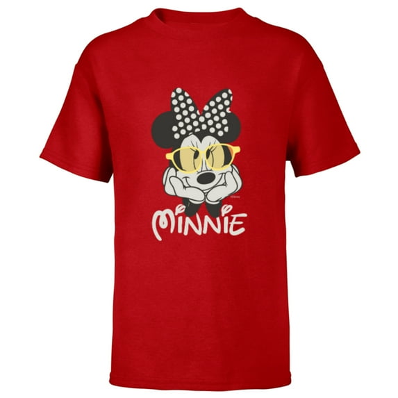 Disney Minnie Mouse in Black & White Polka Dot Day Vintage - Short Sleeve T-Shirt for Kids - Customized-Red