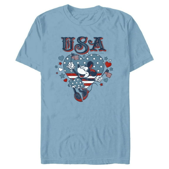 Disney Minnie Mouse with American Flags USA 4th of July - Short Sleeve Blended T-Shirt for Adults - Customized-Ocean Blue
