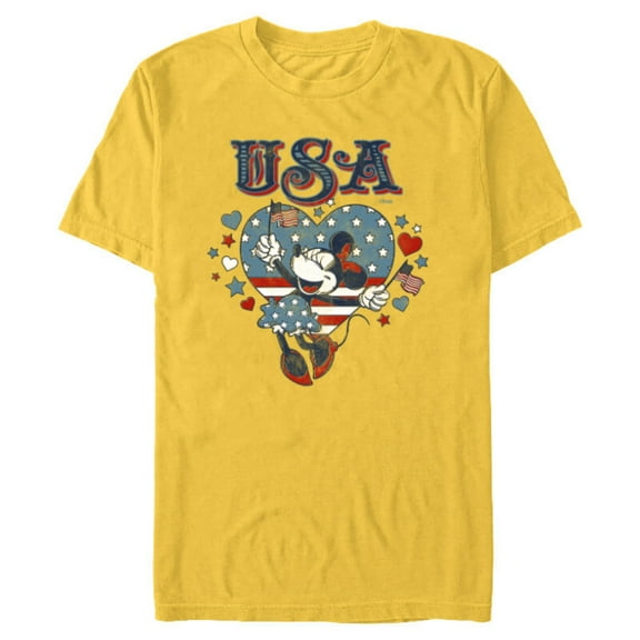 Disney Minnie Mouse with American Flags USA 4th of July - Short Sleeve Blended T-Shirt for Adults - Customized-Yellow