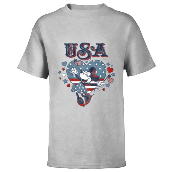 Disney Minnie Mouse with American Flags USA 4th of July - Short Sleeve T-Shirt for Kids - Customized-Athletic Heather