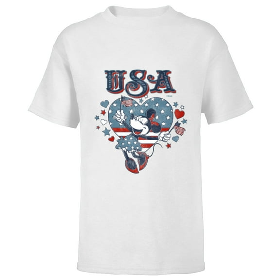 Disney Minnie Mouse with American Flags USA 4th of July - Short Sleeve T-Shirt for Kids - Customized-White