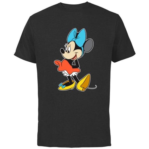 Disney Minnie Mouse with Blue Bow - Short Sleeve Cotton T-Shirt for Adults - Customized-Black